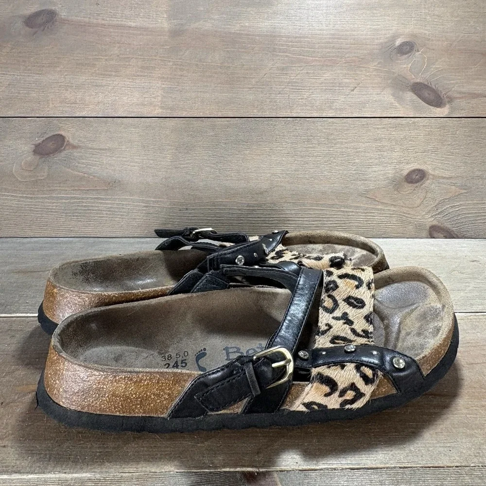 birkenstock betula womens size 7 shoes black leopard print rhinestone sandals